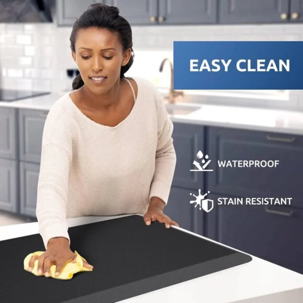 New 17.3x28In Cushioned Anti-Fatigue Kitchen Mat, Non-Slip Waterproof Black Rug